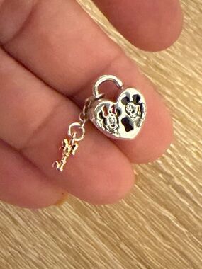 Heart Padlock Charm with Key - Silver Tone